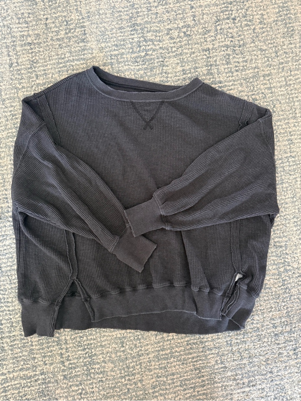 American Eagle Outfitters Charcoal Waffle-Knit Crewneck Sweater